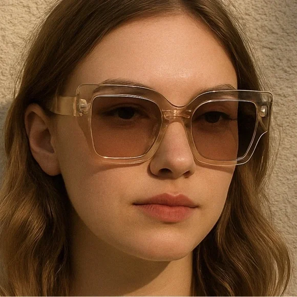 Peach Oversized Square Glasses with Protective Case - Picture 2 of 6